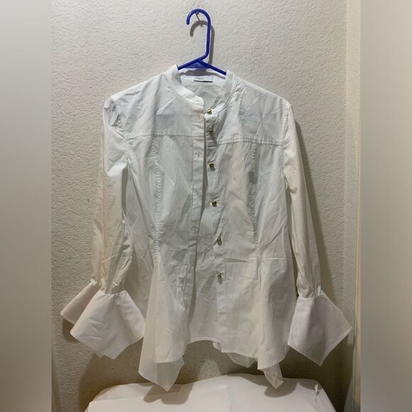 ROSETTA GETTY White Cotton Poplin Flared Sleeve Button-Front Blouse 4 - Picture 1 of 14